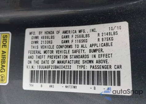 2011 Acura Tl 3.5 из США, поврежденный, VIN 19UUA8F20BA004232